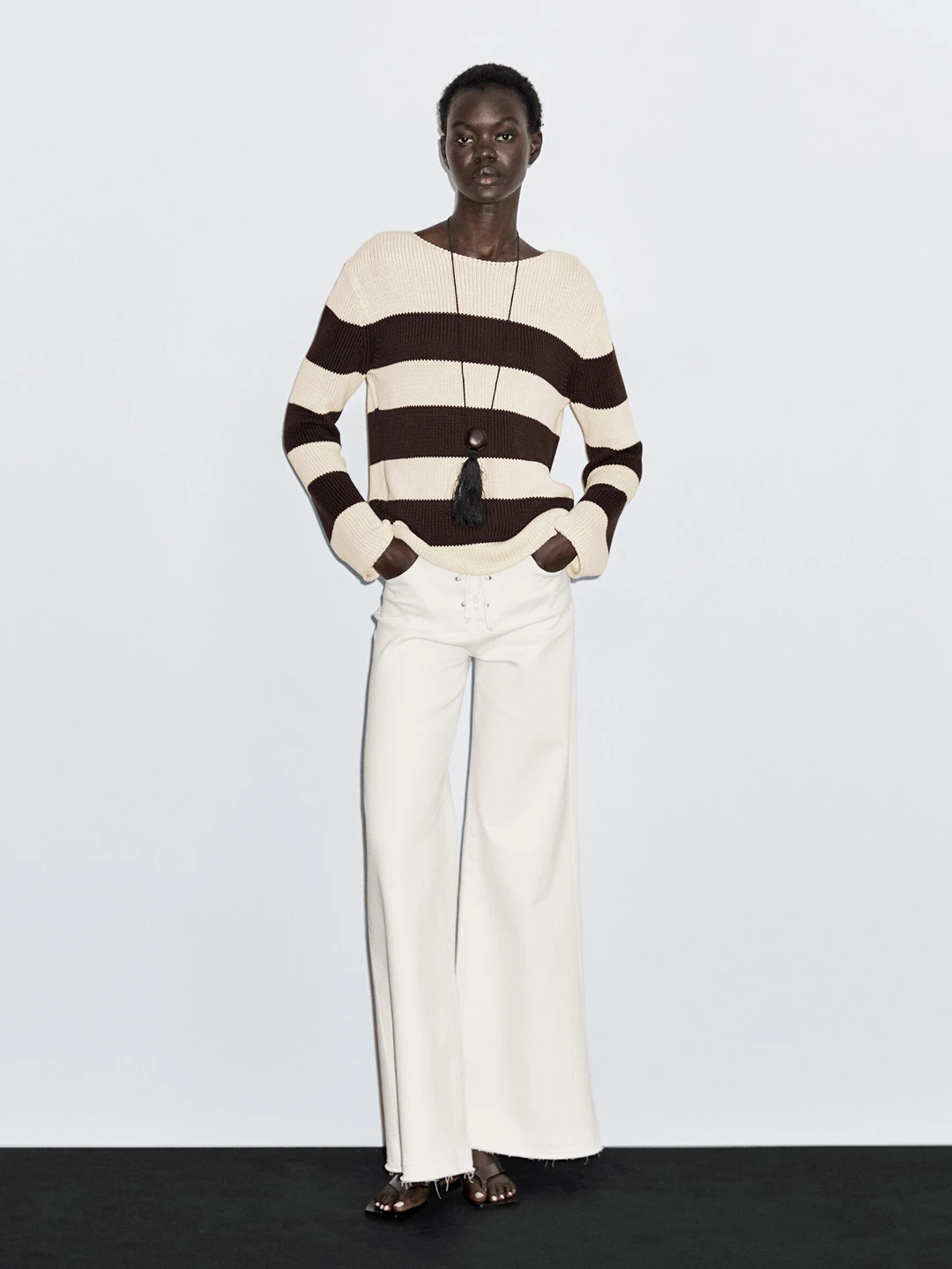 

Casual round Ne Striped Long Sve Pure Cotton Knitted Sweater Commute Sle Women's Faion Spring Autumn Seasonal Clothing