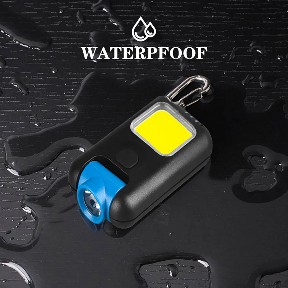 COB Keychain Lights Mini LED Flashlight USB Rechargeable Camping Fishing Light with Hook Waterproof Work Lamp 6 Modes Torch