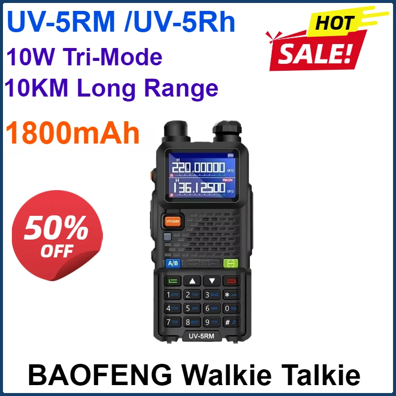 

1800mAh 10W Baofeng UV-5RM UV-5Rh Air Band 10W USB C Battery Frequency Copy FM Radio AM UV-5RH Pro Max Walkie Talkie