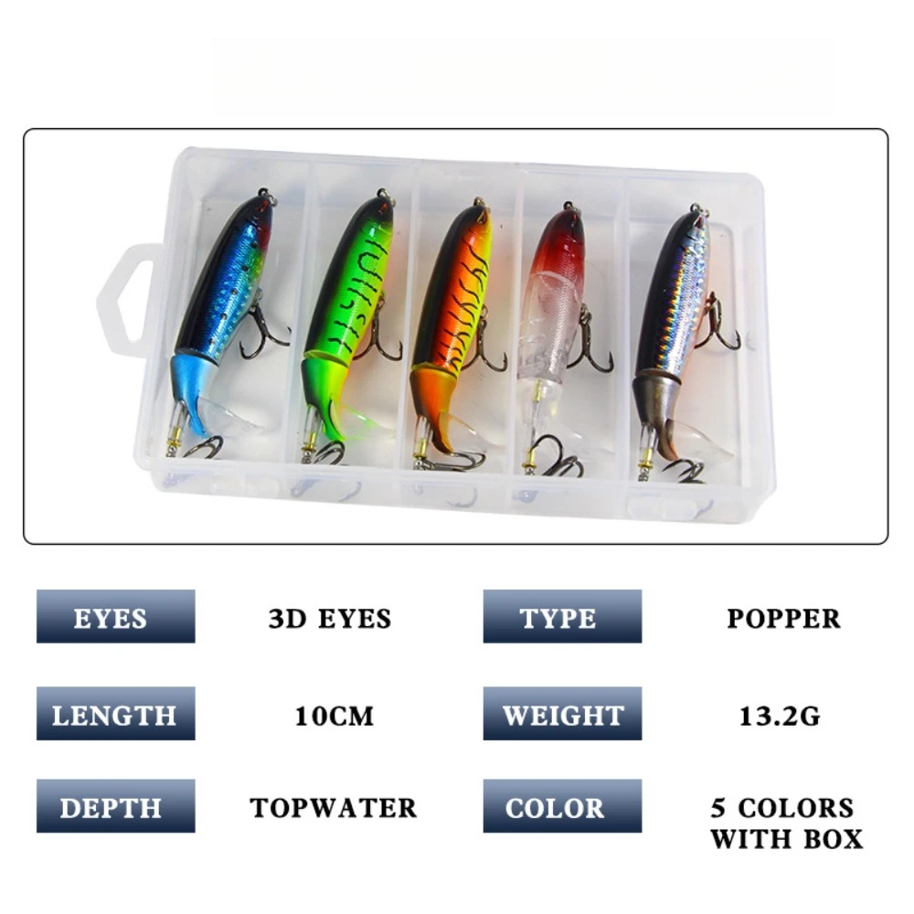 

1Set 10cm 13g Whopper Popper Topwater Fishing Lure - Hard Bait with Soft Rotating Tail Artificial Tackle for Bass