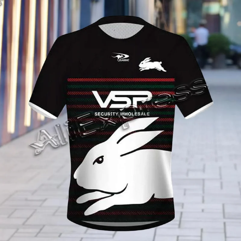 أحدث الصيف الرجال Rabbitohs فريق الرجبي جيرسي جديد وصول تنفس التدريب كرة القدم موحدة المتضخم للبالغين