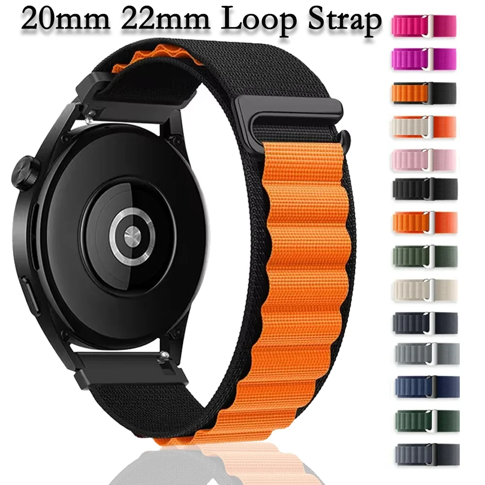 20mm 22mm Nylon Alpine Loop Strap for Samsung Watch 7 6 5 4 40/44mm Band for Huawei Watch 5 4 pro/GT5-4 46mm Bracelet Wristband