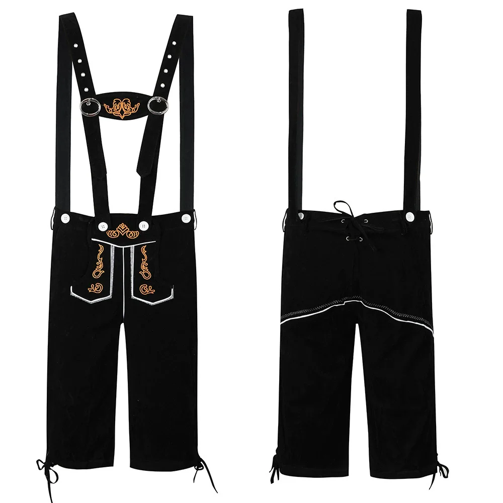 Germany Traditional Oktoberfest Beer Men\'s Bar Costume Bavarian Deluxe Lederhosen Suspenders Shorts Cosplay Party Fancy Dress