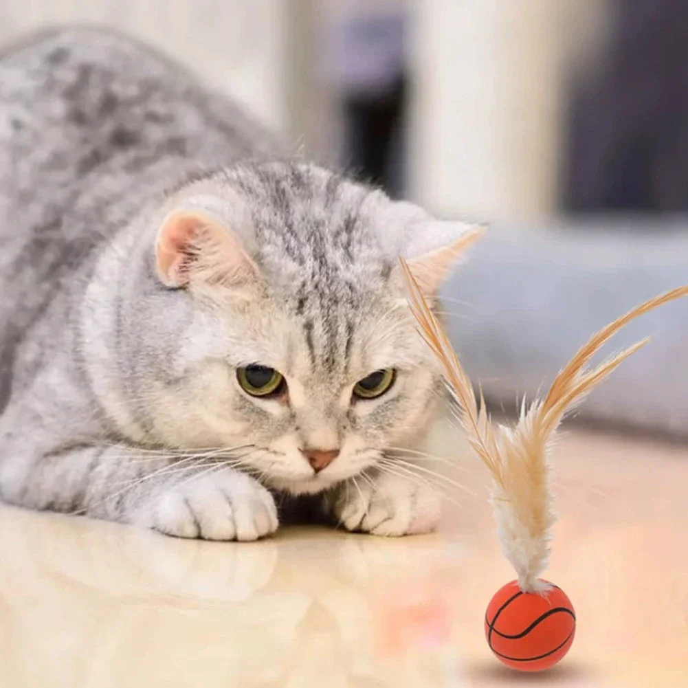 Cat Interactive Self Fun Ball, Toy Indoor Feather Bouncing Ball, High Rebound Pet Flutter Ball, Pet Accessories