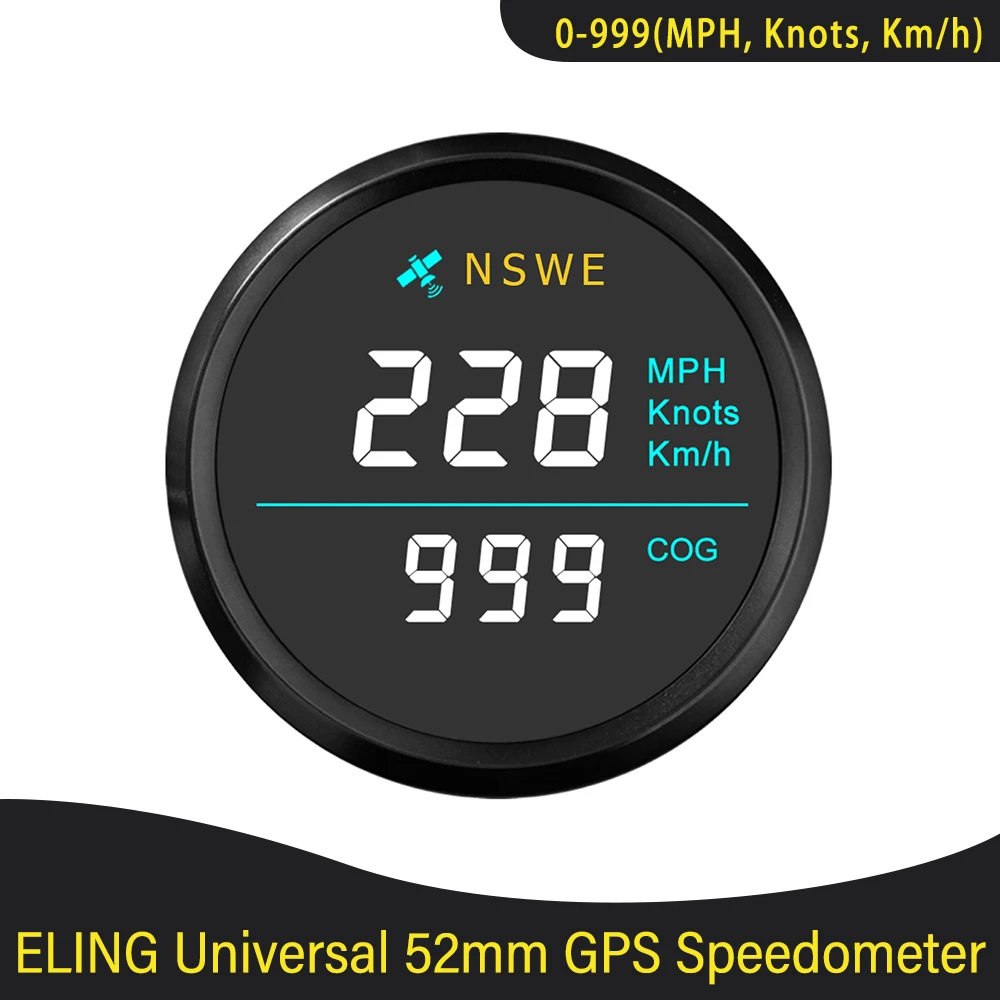 

Universal New 52mm 0-999MPH,Knots,Km/h adjustable GPS Speedometer with Compass for Marine Boats Yacht 12V 24V without Odometer