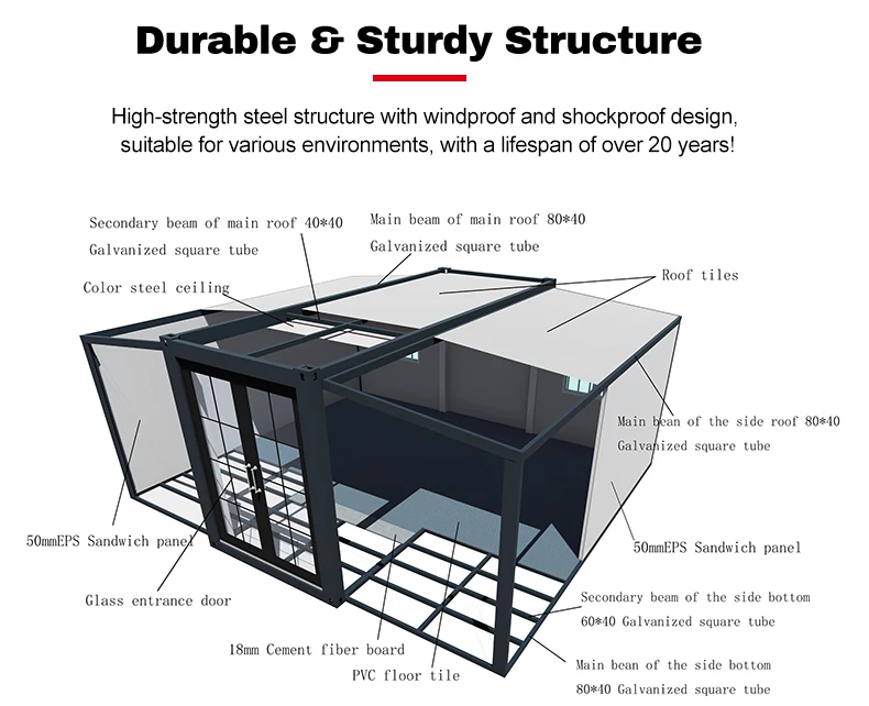 20FT Australian Standards 2 Bedroom Folding Expandable Steel Container House Home with Hotel & Home Office Customized