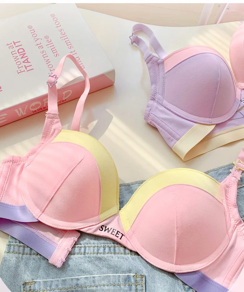 下着女性の小さな胸ギャザーランジェリー大ショー空カップブラセットレディース調節可能なストラップなしブラジャー