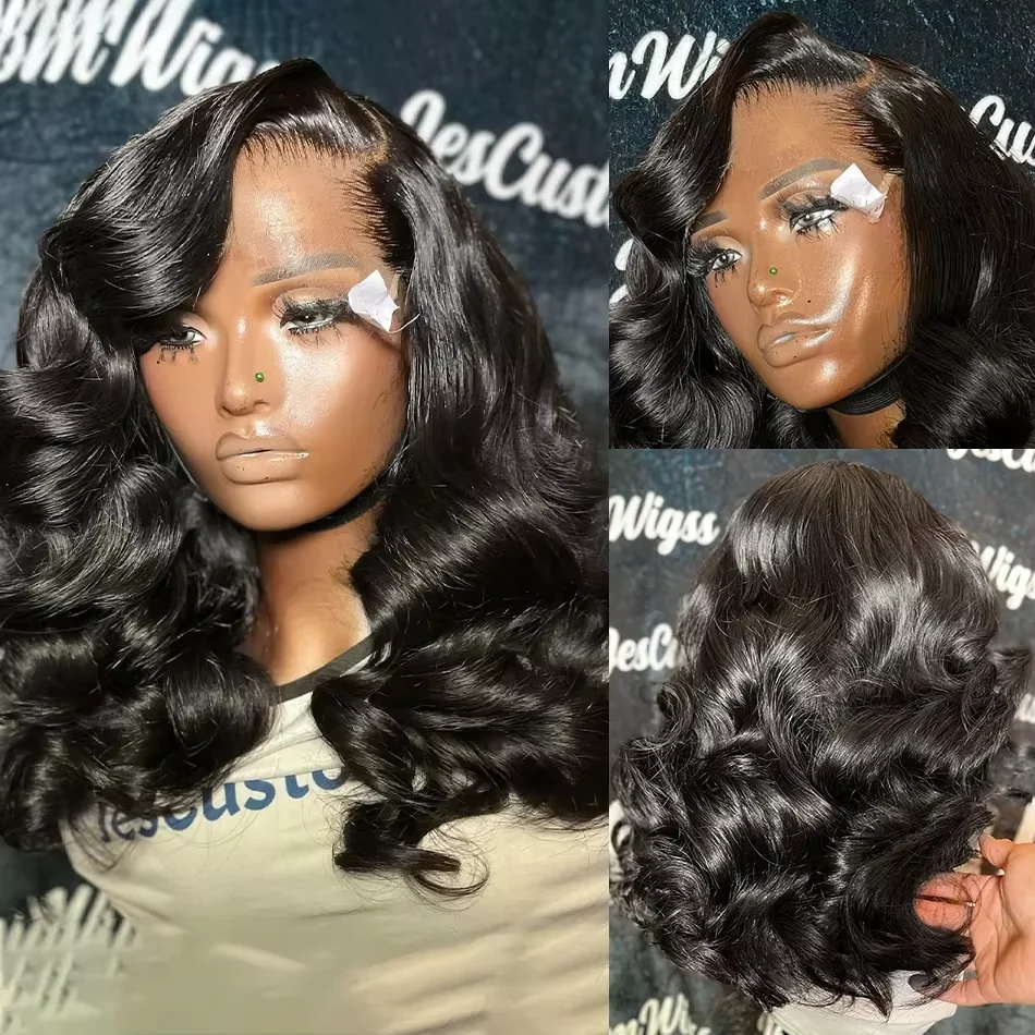 250 Density Body Wave Short Bob Human Hair Wigs Pre Plucked 13x4 Transparent Lace Frontal Wig Loose Wave Bob Wigs Human Hair