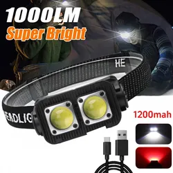 Powerful Mini COB Headlamp Type-C Charging Headlights Super Bright 500LM 18650 Head Torch Camping Emergency Waterproof Lantern