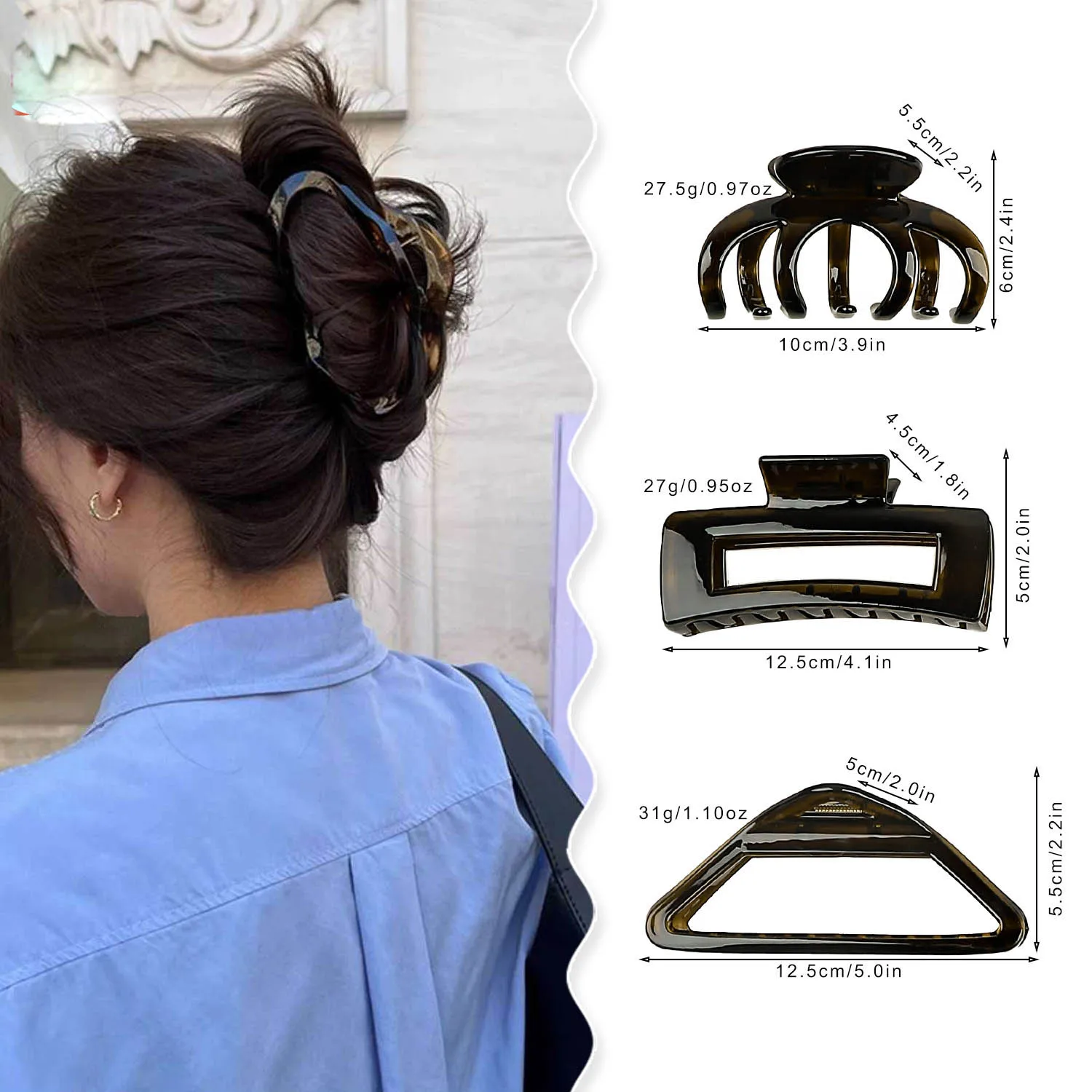 Women Large Dark Transparent Brown Hair Claws Barrettes Hairpins Plastic Ponytail Hair Clips Girls Hair Shark Clip Accessories