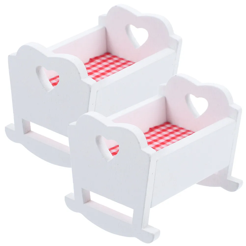

2Pcs Wooden Cradle Lightweight Wear-Resistant Baby Bed Prop Miniature Crib for Mini House Furniture Decoration