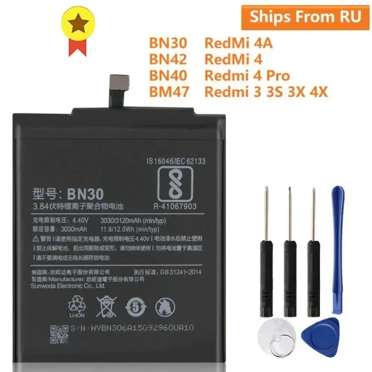 

2024 Replacement Battery BN30 BN42 BN40 BM47 For Xiaomi Redmi 4A 4 Pro 3 3S 3X 4X Redmi 3 Pro Phone Batteries