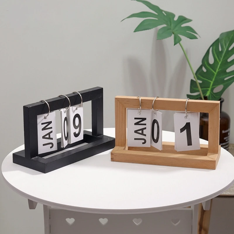 Daily Office Metal Flip Desk Calendar Perpetual Wood Vintage Calendar For Home Kitchen Desk Decor Wood Calendar