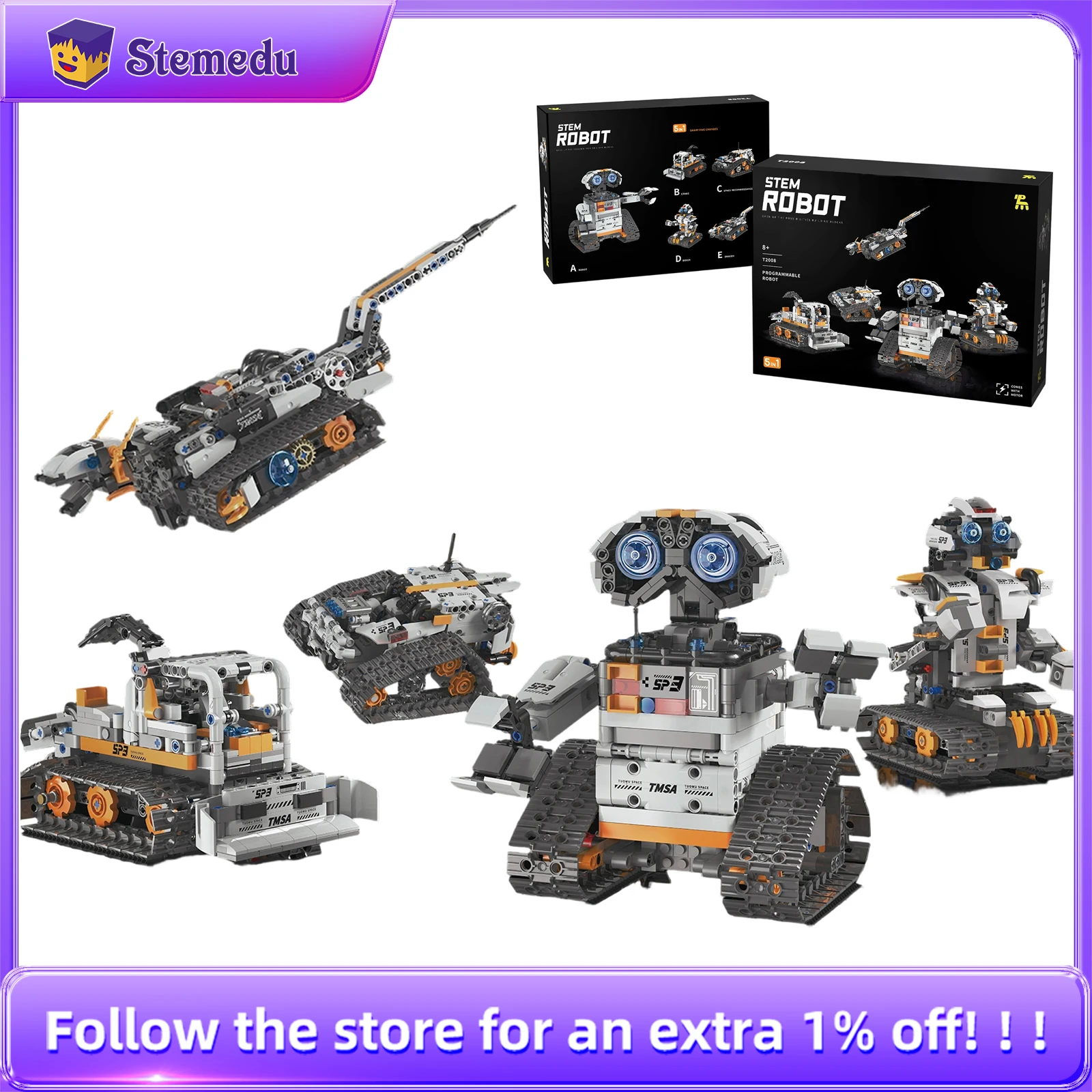 

T2008 688 шт. 5-в-1 программирующий робот, маленькие строительные блоки STEM, образовательные MOC-головоломки, сборные кирпичи, игрушки для детей 8-12 лет