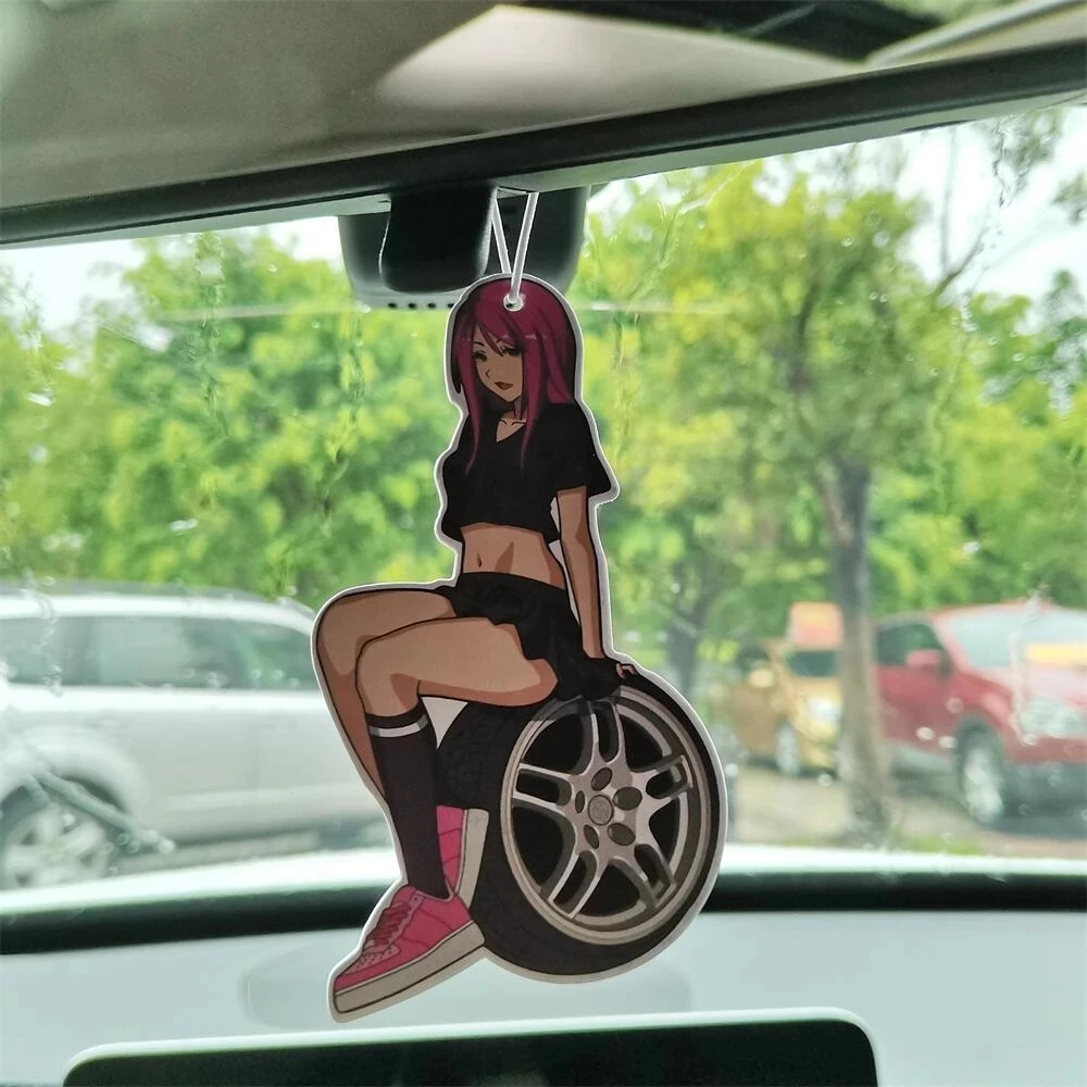 JDM Girl Car Air Freshener Hanging Rearview Mirror Perfume Flavoring Pendant Brake Disc Shock Absorber Solid Paper Accessories