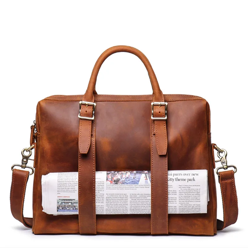 

New Men's Crazy Horse Leather Luxury Handbag, Genuine Leather Computer Bag, Single Shoulder Diagonal Span briefcase