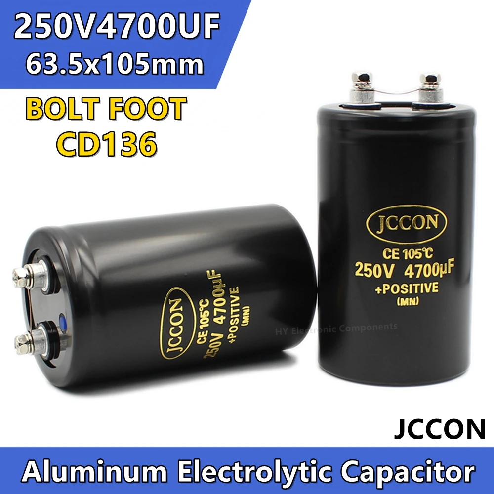 JCCON 250V4700UF 63.5x105mm Aluminum Bolt screw Audio Filtering Electrolytic Capacitor 105° CD136 Inverter Elevator Capacitor