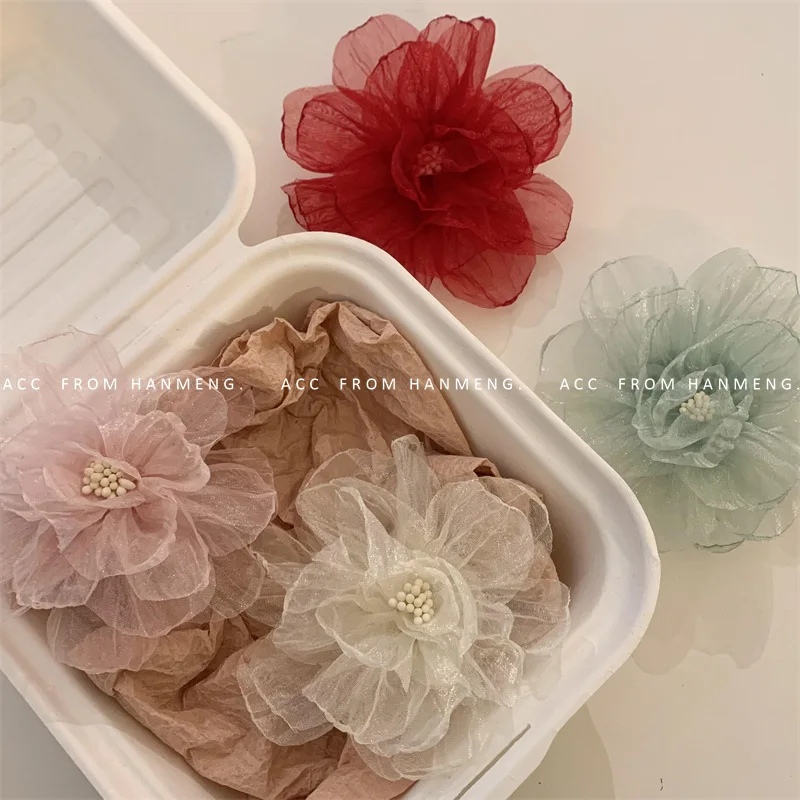 2024 Spring Summer Organza Flower Hairpin for Children Girls Sweet Gauze Camellia Hair Clip Headwear Holiday Hair Accessories