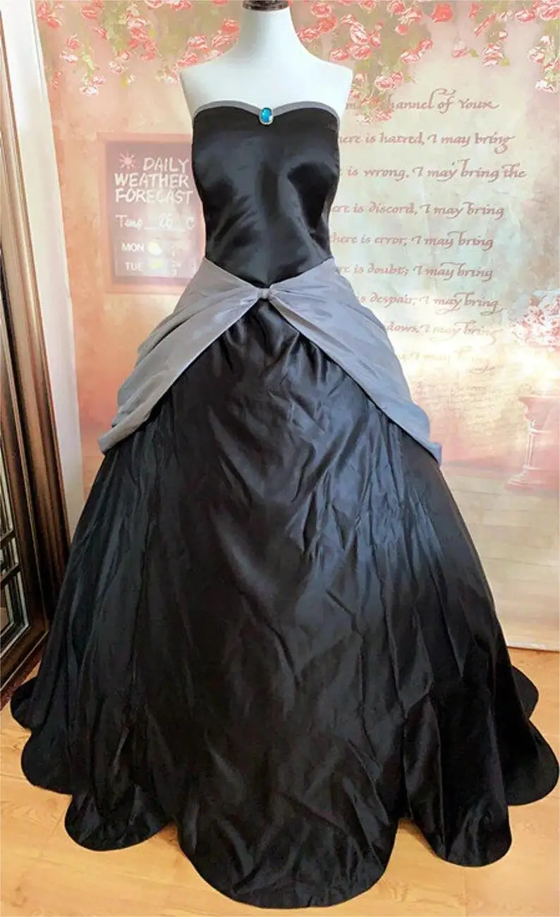 

Women Girl Princess Costume Black Green Ball Gown Anime Movie Princess Fashion Gothic Steampunk Off-shoulder Dress