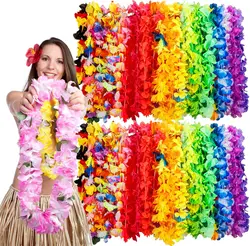 12/36/108PCS Artificial Flower Garland Hawaiian  Colorful Wreath Necklaces, Bulk Colorful Party Decoration Beach Party Supplies