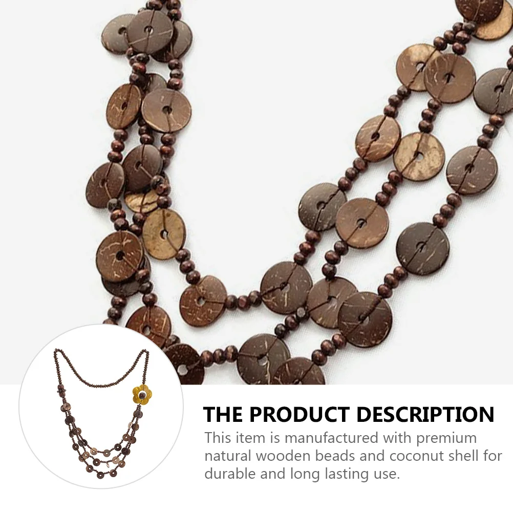 

1Pcs Women Retro Bohemia Style Coconut Shell Wooden Beads Necklace Durable Hand-Knitted Beach Ethnic Fashion Jewelry