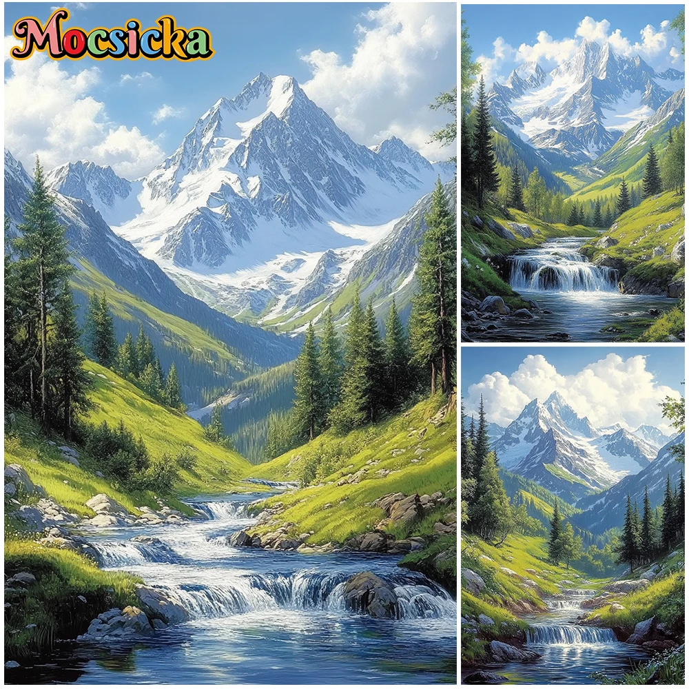 

Mocsicka Natural Scenery Photography Background Spring Birthday Party Portrait Backdrops Snowy Mountain Forest Decors Wallpaper