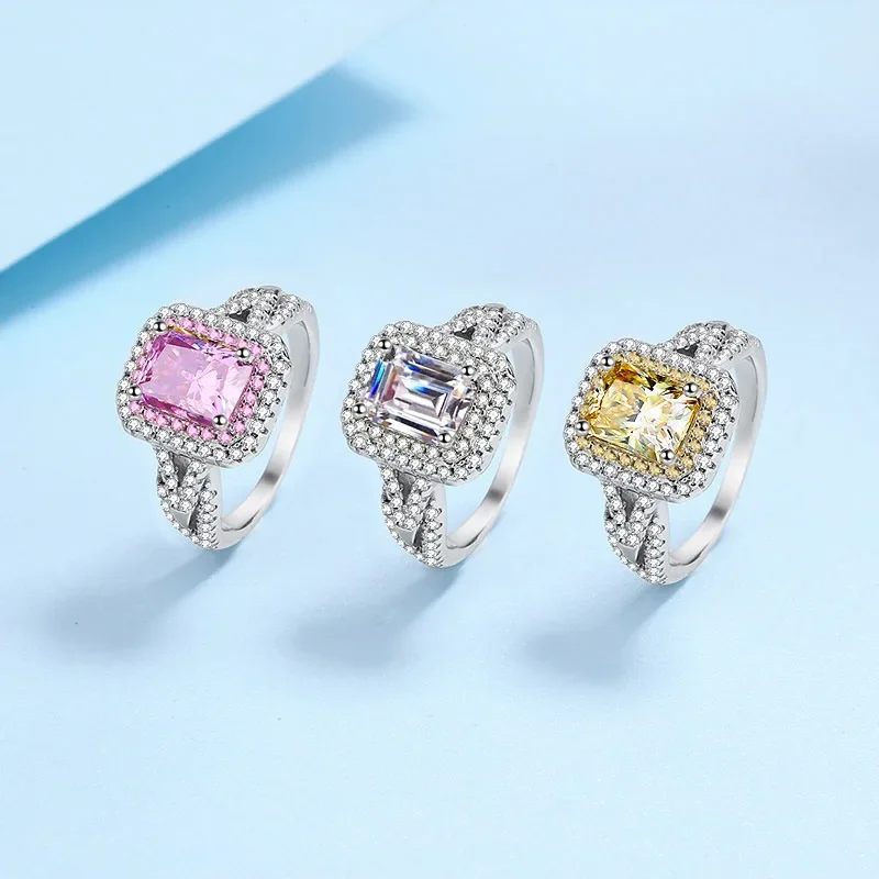 

2ct Moissanite White Yellow Pink Diamond Emerald Radiant Cut Platinum Ring for Lady, Luxury Pt950 Ring Wedding Fine Jewelry Gift