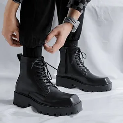 men's luxury fashion punk nightclub dress platform boots brand designer shoes square toe genuine leather boot cool ankle botas