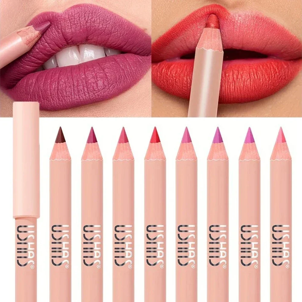 قلم تحديد الشفاه غير اللامع من USHAS، تطبيق سلس يدوم طويلاً لخط مخطط مثالي وملء مكياج كونتور أحمر الشفاه عالي الصبغة