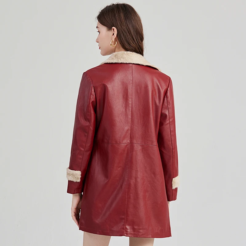 Veste en similicuir PU pour femme, manteau décontracté, fausse fourrure, optique, vêtements d'extérieur chauds, haute qualité, luxe, hiver, automne, nouvelle mode, 2023