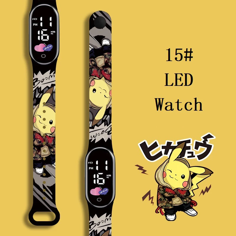 

Pokemon Strap LED Electronic Watch Fashion Colorful Bracelet Touch Waterproof Anime Character Pikachu Kid Digital Watches