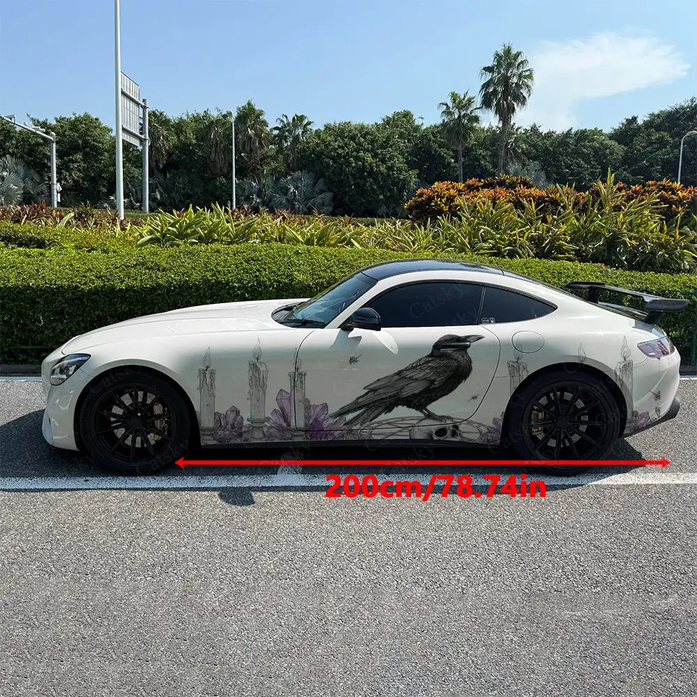 2pcs Dark Witchcraft Themed Raven Car Side Wraps, Self-Adhesive PVC Waterproof & Scratch-Resistant Stickers, Car Accessory Gift