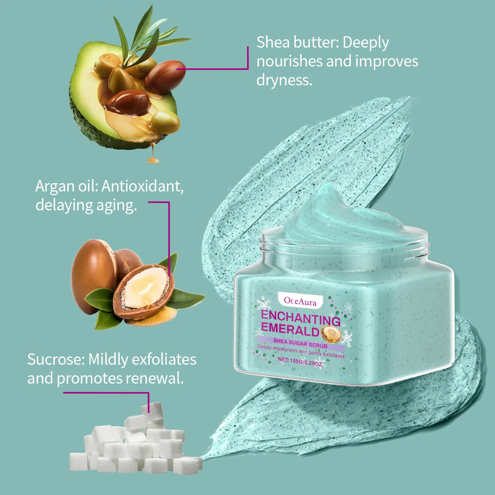 OCEAURA Shea Butter Body Scrub Exfoliate Improving Roughness Deep Clean Shrink Pores Brightening Luster Skin Scrub Massage Cream