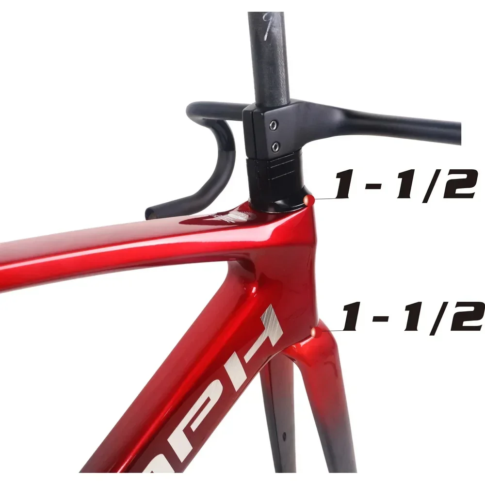 Black and Red Gradient Full Internal Cable Disc Brake Road Bike Frame for TT-X34 with Silver Logo Carbon Fiber for T1000