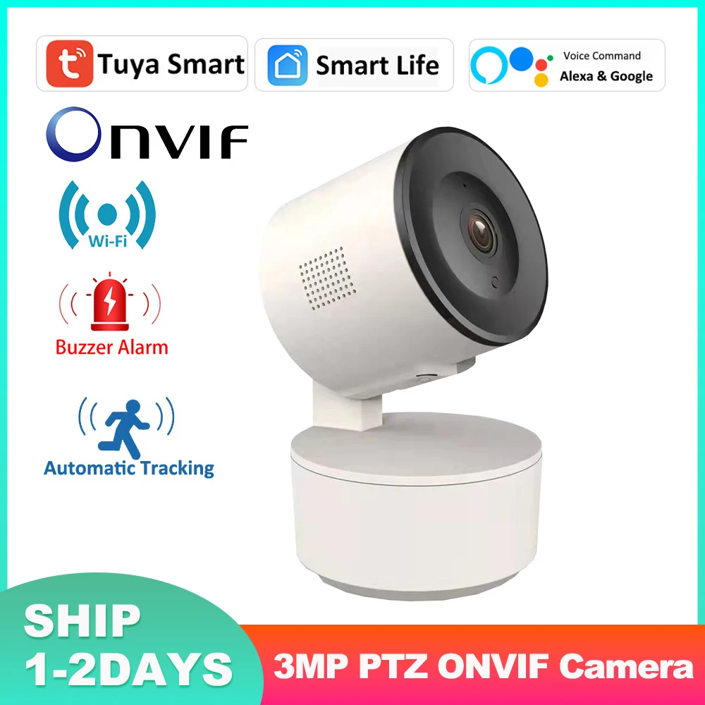 Alexa Google Tuya Smart 3MP IP Camera ONVIF WiFi Safety Automatic Tracking Movement Testing Insert Baby Monitor Voice Intercom