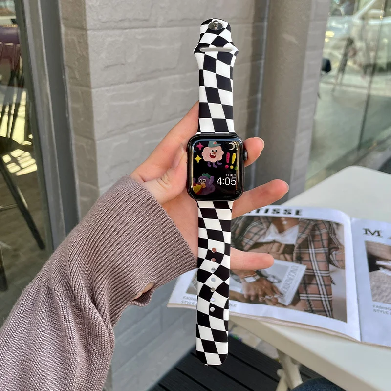 เกาหลี Checkerboard Lattice สำหรับ Apple นาฬิกา Series 7 41มม.45มม.44มม.40Mm Correa 38/แฟชั่น42มม.สำหรับ IWatch 6 SE 5