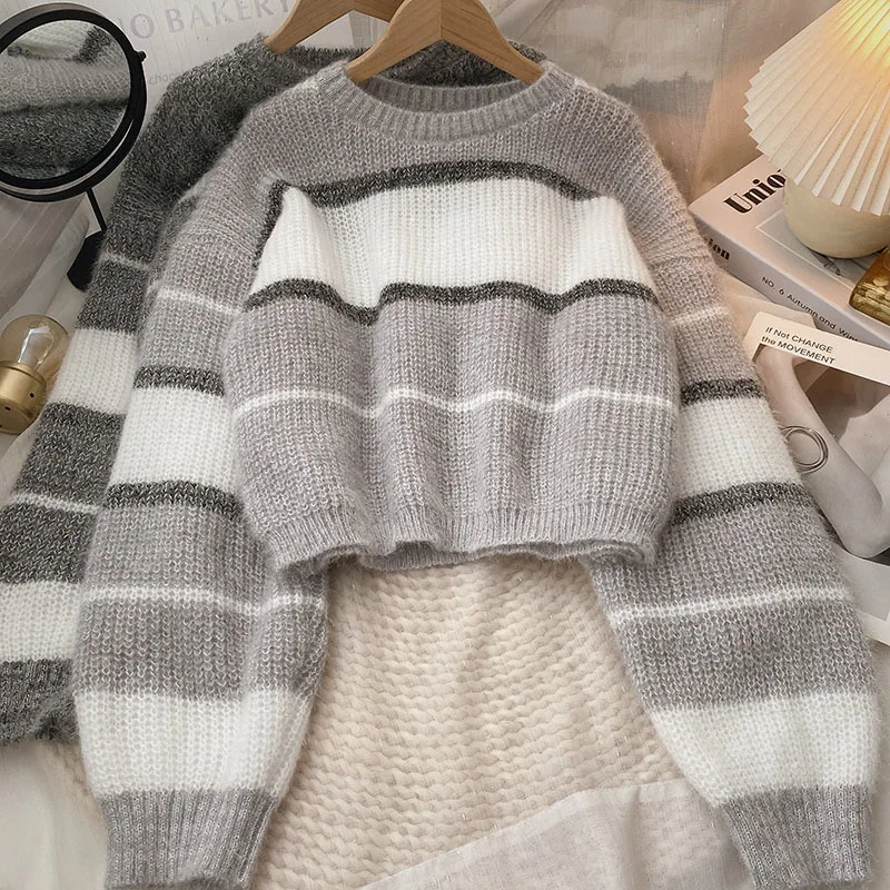 Casual Short Sweater Women\'s 2023 New Autumn Winter Korean Top Loose Versatile Pullover Long Sleeve Round Neck Knitwear