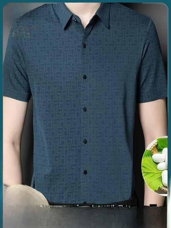 

Pierre Cardin Men's Summer Silk irt No-Iron Proc ort Sve Turn-down Collar Busin irt Faion Urban Sle Floral...