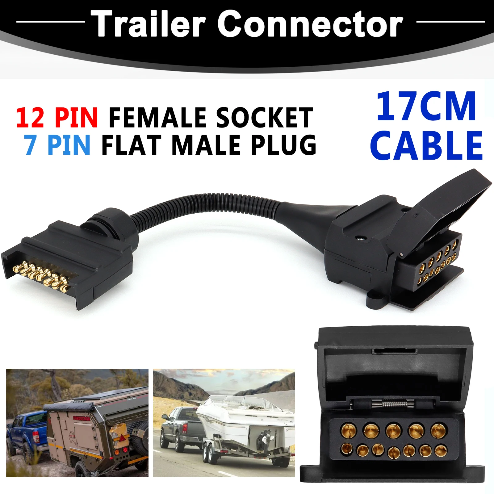 12 Pin Socket To 7 Pin Flat Plug Female to Male Trailer Adaptor Caravan Connector Car Accessories Extended Wiring Power Sockets