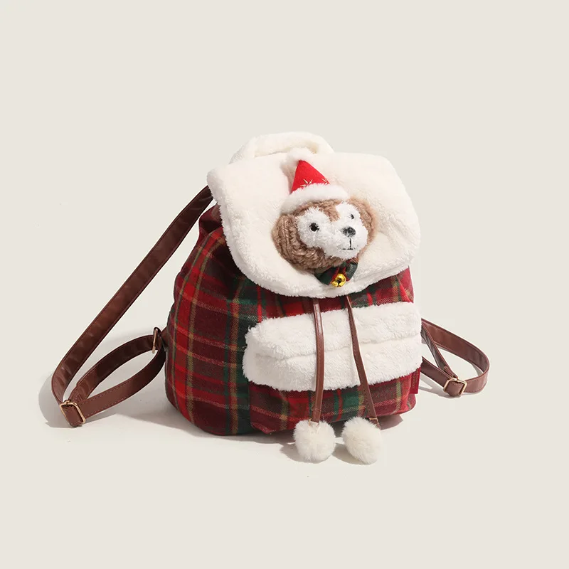 2023 New Kawaii Anime Disney Duffy Bear Christmas Plush Canvas Student Schoolbag Cartoon Portable Girls Backpack Birthday Gifts