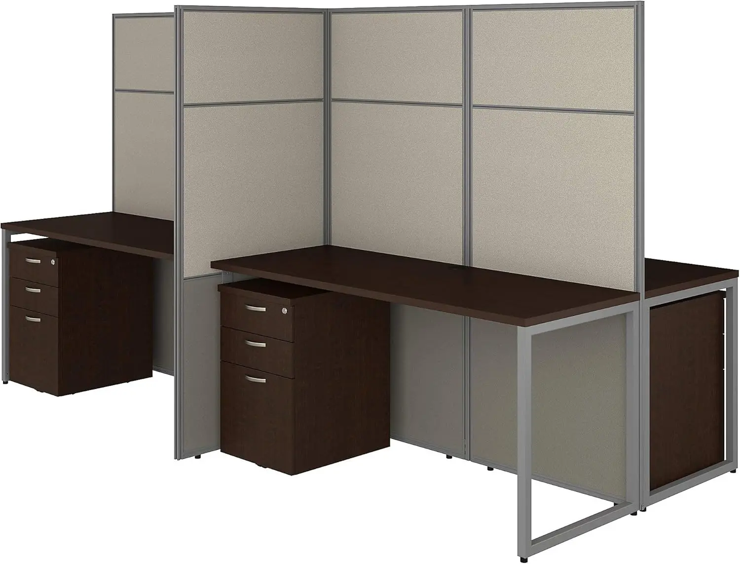 Easy Office 4-Personen-Schreibtisch mit Akten schränken und 66-Stunden-Paneelen, 60W x 60H, Mokka-Kirsche