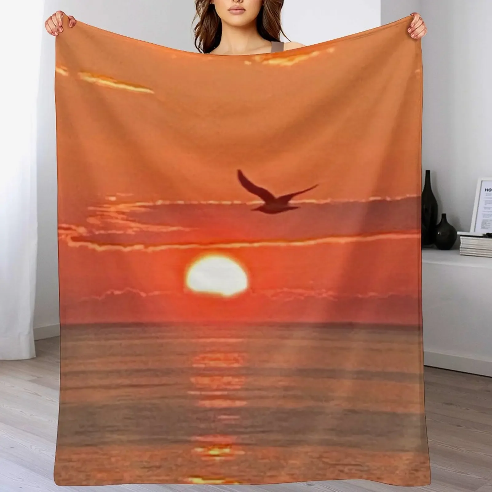 New Seagull Sunrise Throw Blanket Anti Shedding Soft Fuzzy Blanket for Home