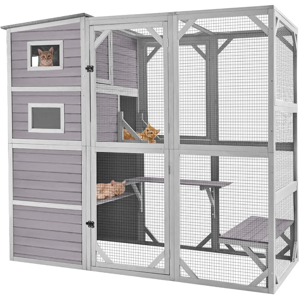 

Large Cat Catio Kitty House wih 4 Tiers Cat House for Outdoor Cats Waterproof roof Cat Enclosures,