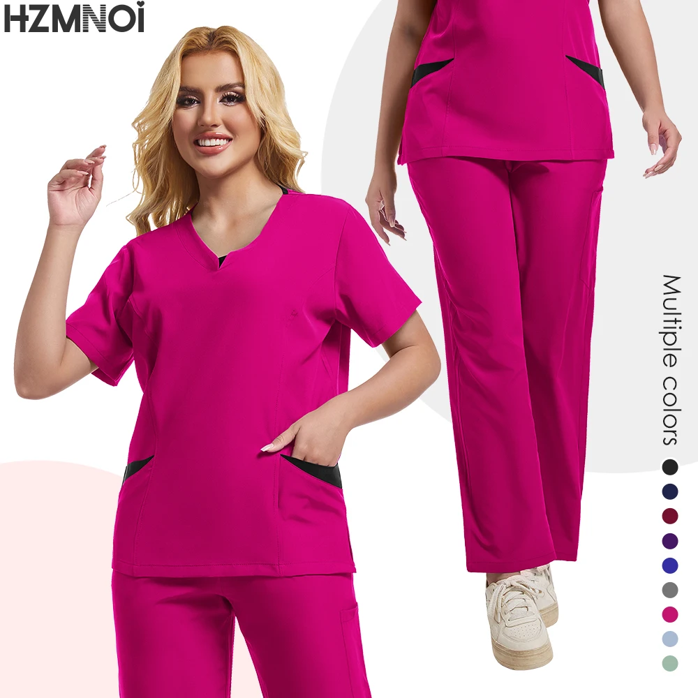 Nový křoviny uniforma oblek krátký rukáv v-neck tops+ kalhot sada kojící uniforma ženy vícebarevná zvířátko doktor drhnout medicinální workwear