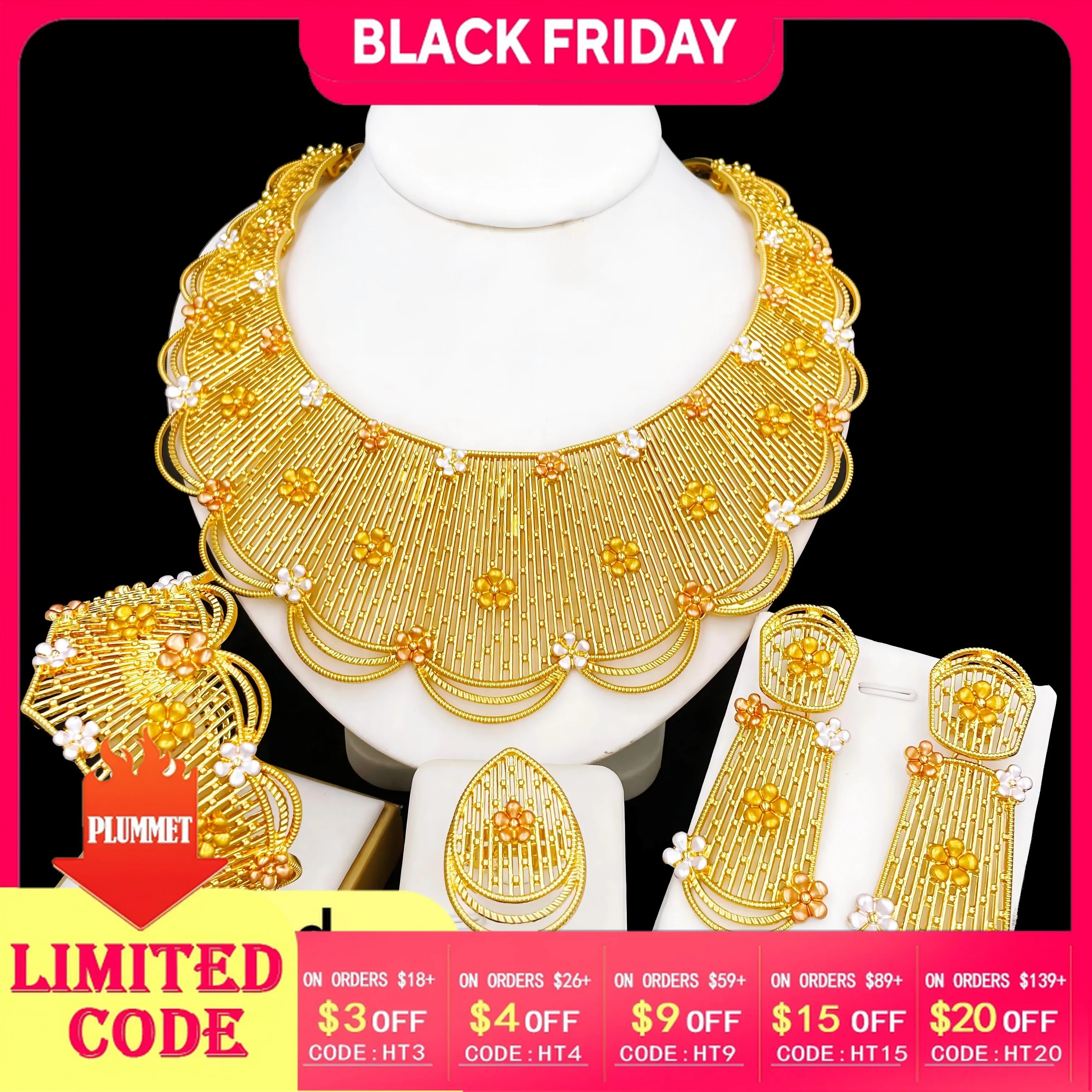 

Africa Jewelry Set Luxury Wedding Party Gift Nigeria Africain Ethnic Style Jewellery Necklace Earrings Bangle Ring