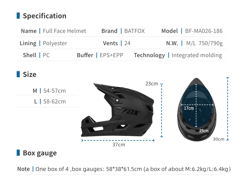 BATFOX Full Face Mountainbike Helm Offroad-Zertifizierung Sicherheit MTB Casco Fahrrad Integral geformte Reiten Fahrradhelme – Detail 2