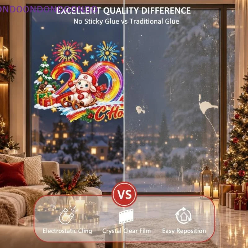 2027 Russian New Year Window Stickers Colorful Firework Rainbow Sheep Glass Decals Home Shop Window Decor