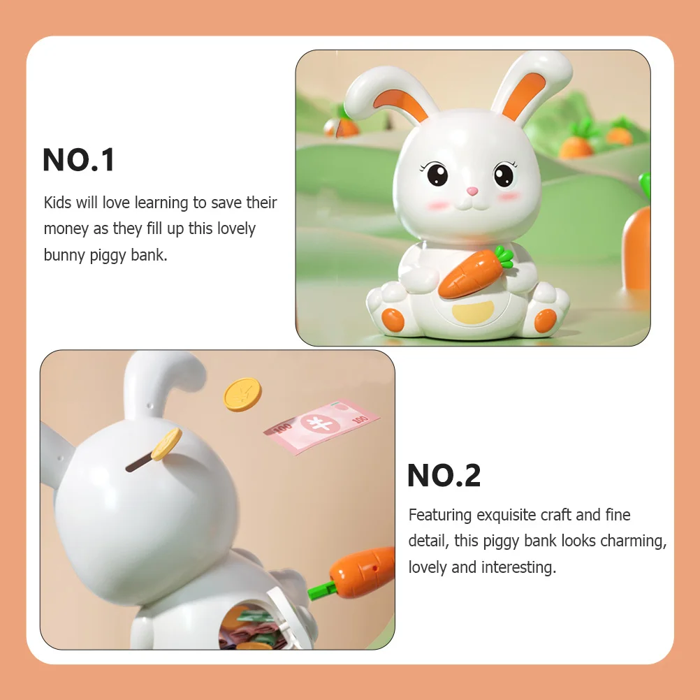 

Rabbit Piggy Bank Cute Figurine Letter Money Jar Saving Plastic
