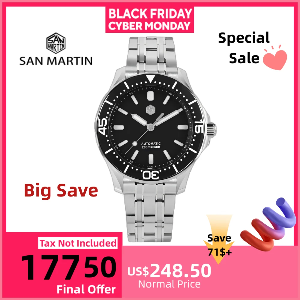 

San Martin 41.5mm YN55 Diving Watch For Men Automatic Mechanical Wristwatch Sport 20Bar Luminous Luxury Watches Sapphire SN0088