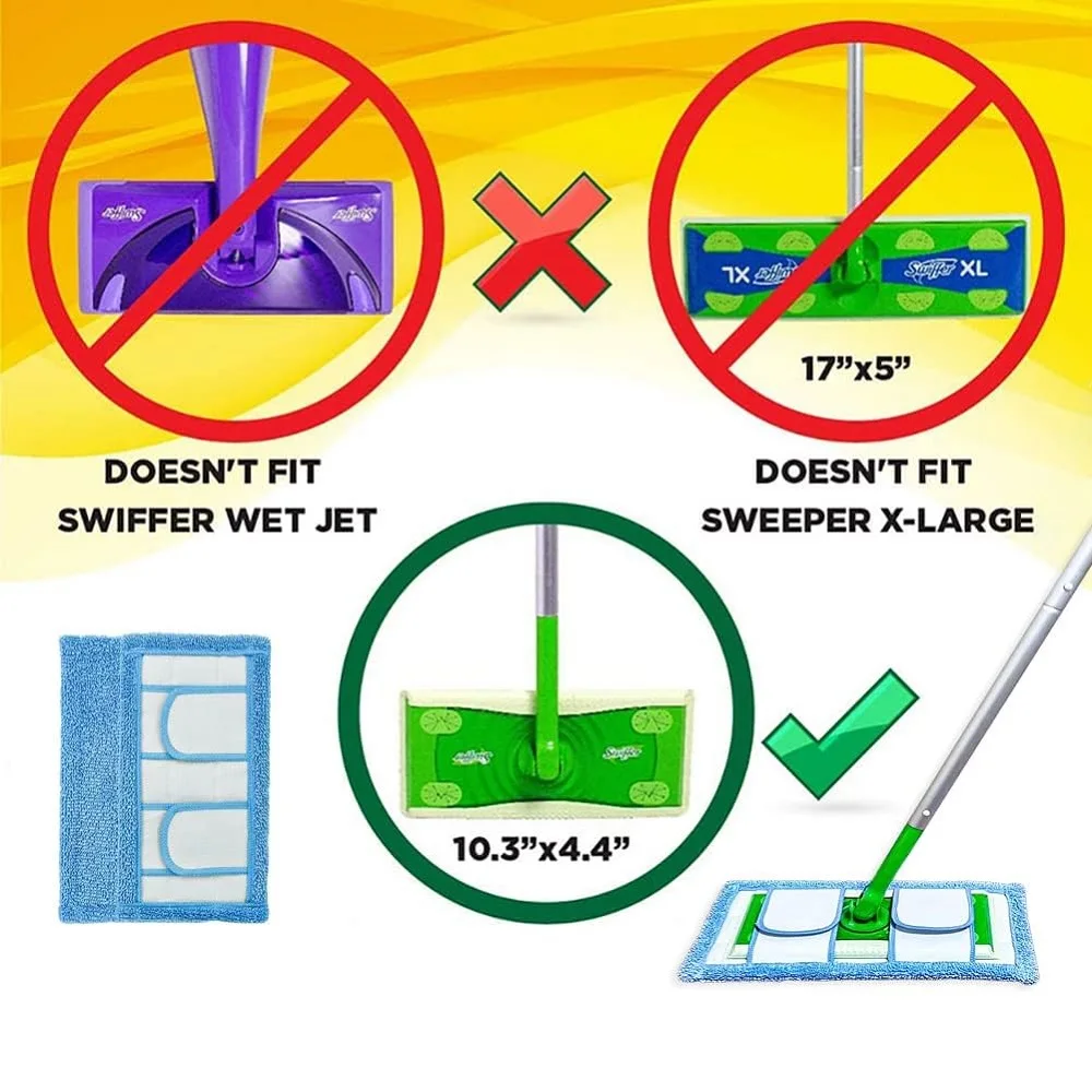 4 Pack Reusable Microfiber Mop Pads for Swiffer Sweeper and 10-12 Inch Flat Mop Wet Dry Cleaning Pads for All Hard-Floor